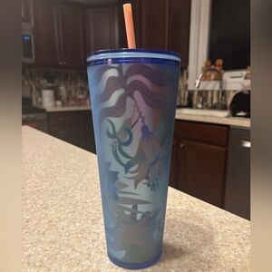 Starbucks View Through the Garden Blue Soft Touch Venti Cold Cup Tumbler, 24oz